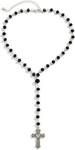 Gothic Cross Necklace Layered Pearl Beads Cross Pendant Necklaces Punk Vintage Cross Chain Necklace Chunky Cross Necklace for Women in Kuwait
