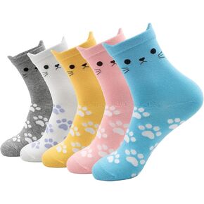Womens Ankle Cat Socks Cute Animal Girls Cozy Funky Cotton Socks Novelty Casual Funny Socks Gifts for Cat Lovers 5 Pairs