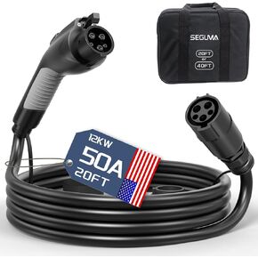 EV Charger Extension Cable, 50Amp 20ft J1772 Extension Cord Compatible with Level 1/Level 2 EV Charger, SAE J1772 Car Charger Extension Cable with Carrying Bag, IP66 50A EV Charging Extension Cable