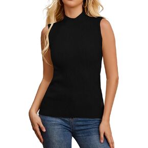 Sleeveless Mock Neck Tops for Women Ribbed Sweater Vest Mock Turtleneck Sleeveless Tops