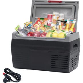 12Volt Car Refrigerator, 50L Portable Freezer/Fridge, DC 12V/24V Camping Cooler with wheels, -4℉~68℉, Basket, Compact Refrigerator for Outdoor, RV, Boat, Travel, Multi-directional Lid, Black