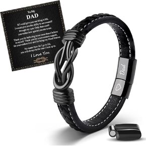 VU100 هدايا للابن/الأب/الرجل مرتبطة إلى الأبد معًا سوار جلدي مضفر للرجال هدايا ملهمة ليوم التخرج وهدايا عيد ميلاد الأب للأب والصديق والزوج والصبي المراهق (أسود/بني) in Kuwait