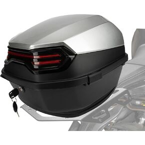 psler Universal Tail box with soft backrest - Motorcycle Scooter Daily Top Box Luggage trunk lockable storage rack Universal Waterproof Mount Helmet Luggage Box,White