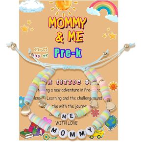 First Day of PREK Bracelet, Mommy and Me Bracelet Set for 2 First Day of Rre-k School Gifts Back to Schoo for Boys Girls and Mommy