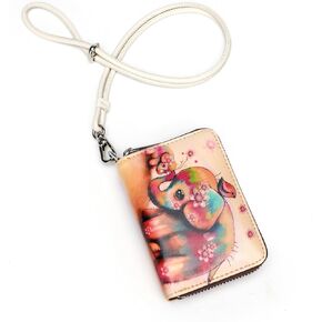 RFID Credit Card Holder Wallets for Women Leather Zipper Card Case for Ladies Holder Wallet with Neck Lanyard Two Owl
