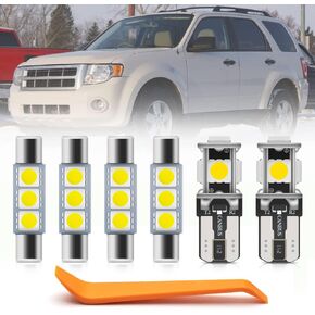 11pcs Interior LED Lights Bulb Kit for Ford Escape 2008 2009 2010 2011 2012 Map Dome Trunk License Plate Lights Super Bright 6000K White LED Interior Light Bulbs Package + Install Tool