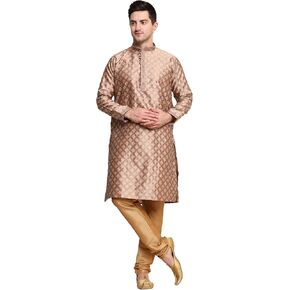 Men's Tunic Art Silk Kurta Pajama Pyjama Set with Embroidery Zari Work Indian Clothing Wedding Party Dress Gifts