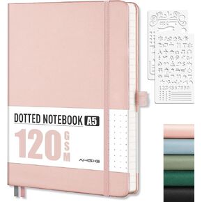 AHGXG Graph Paper Notebook - Grid Notebook Journal A5, 120 GSM Thick Graph Paper, 160 Pages, Leather Hardcover, for Graphing, Writing, Math, Engineering, 5.75'' × 8.38''- Sage Green