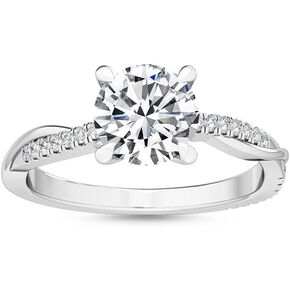 1-5 Carat (ctw) White Gold Round Cut LAB GROWN Diamond Side Stone Engagement Ring (Color E-F Clarity VS2-SI1)