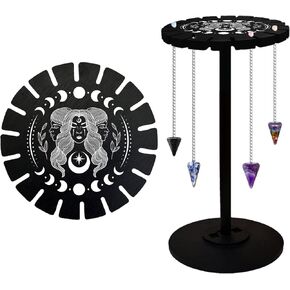 CHGCRAFT Goddess Pendulum Stand Crystal Display Shelf Black Wooden Divination Dowsing Wheel Pendulum Holder Witch Stuff Crystal Shelf Display for Stone Necklaces Witchcraft Essential Oil