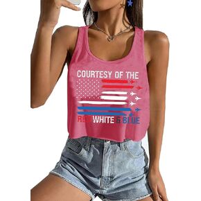 Women's Red White and Blue Shirts Patriotic Tops American Flag Crop Tops for Teen Girls