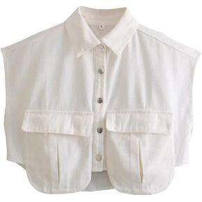 سترة جينز نسائية من كيسونيك بدون أكمام، سترة جينز بأزرار سفلية، جيوب مزدوجة، صدرية قصيرة مزخرفة (أبيض-S) in Kuwait