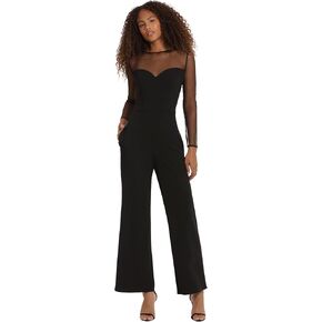 Donna Morgan womens Long Sleeve Jumpsuit With Illusion Sweetheart Neckline | Jumpsuits for Women Dressy