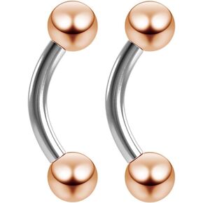 2pc 16g Rose Gold Barbell Curved Helix Daith Bridge Balls Lip Rings Tragus Cartilage Eyebrow Earring
