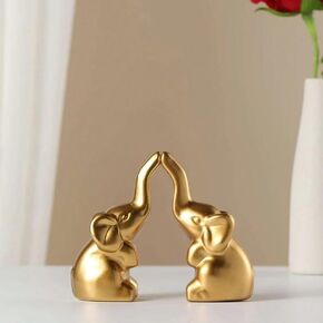Elephant Statue Home Decor,Modern Style Figurines,Sculpture for Living Room Office Desktop Bookshelf,Ceramics Gold Elephant Ornaments for Mothers Day.r birthday, Christmas-2PCS