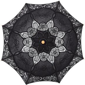 Toyvian Bridal Wedding Lace Parasol: 25.35 Inches White Lace Umbrella Women Vintage Umbrellas Handmade Boho Parasol with