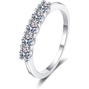 5 Stone Moissanite Wedding Band, Wedding Rings for Women Half Eternity Ring 925 Sterling Silver with 18K White Gold Plated 0.5 Carats D Color Stackable Rings For Women