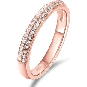 14K Gold Plated Eternity Rings for Women 925 Sterling Silver Wedding Bands Cubic Zirconia 2 Rows Size 5-10