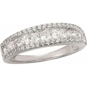 Wuziwen Princess Cut Half Eternity Band Rings for Women 925 Sterling Silver CZ Wedding Stackable Ring for Her