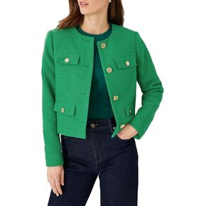 Cropped Tweed Blazer Jackets for Women Elegant Slim Collarless Business Casual Outfits Spring Jackets for Women 2024