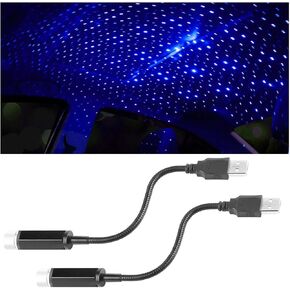 2PCS USB Star Roof Lights, Portable Adjustable Projector Night Light, Romantic Interior LED Ceiling Light Ambient Lighting Atmosphere Star Light for Car Bedroom Party Decoration (Red/Purple&Blue)