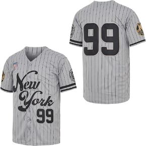 NY Jersey Men's New York 99 Baseball Jerseys Shirts Hip Hop Button Down for Party Xmas Grey