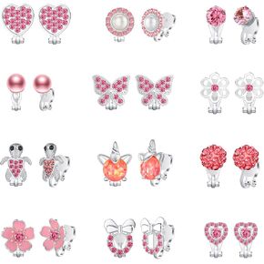 12 Pairs Gold/Silver Clip on Earrings for Women Teens Hypoallergenic Non Pierced Earrings for Women Cute Clip on Earrings Set Faux Pearl Butterfly Heart Flower Clip on Stud Earrings Jewelry Gifts