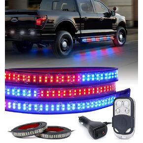 LUMENIX 2PCS 60 Inch Emergency Strobe Lights Strip LED Running Board Flexible Flashing Warning Hazard Safety Light Bar w/Wireless Remote for Construction Vehicles Work Trucks Pickups - White Amber