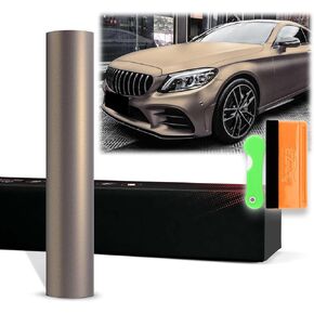 12""x60"" (1FTx5FT) Solar Bronze PET Matte Metallic Vinyl Wrap Auto Car Sticker Decal Film Sheet Bubble Free Air Release Technology with Tool Kit