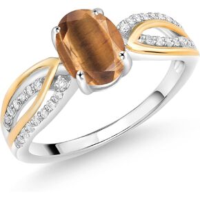 Gem Stone King 925 Sterling Silver and 10K Yellow Gold 8X6MM Oval Gemstone Birthstone and White Lab Grown Diamond Engagement Ring For Women | Available In Size 5, 6, 7, 8, 9