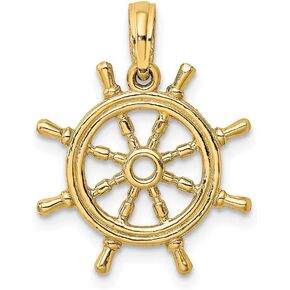 Solid 14k Yellow Gold 3-D Ship Wheel Charm Pendant - 23mm x 16mm
