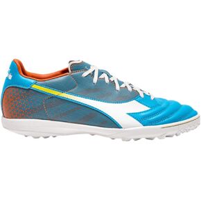 Diadora Brasil ELITE Turf Soccer Shoe - Water-Resistant Suprellsoft, Non-Slip PU Heel Lining, Flex Points on Insole, Fine Craftsmanship (Blue/White/Orange, US Footwear Size System, Adult, Men, Numeric, Medium, 11.5)