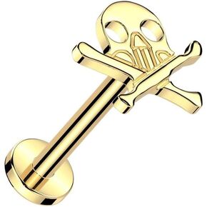 Pierced Owl 16GA ASTM F-136 Implant Grade Titanium Threadless Push-In Skull and Crossbones Flat Back Stud