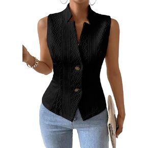 Women's 2024 Fall Sleeveless Jacquard Vest Blazer Lightweight Casual Button Open Front Work Top Solid Elegant Outerwear