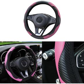 Car Steering Wheel Cover, 15 inch Carbon Fiber Microfiber PU Leather Elastic Steering Wheel Protector for Men Women, Anti-Slip Breathable Car Interior Accessories for Most Cars (Purple)