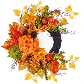 Rocinha 22.83 Inch Fall Wreaths for Front Door Outside, Pumpkins Berries Wreath Fall Decorations for Thanksgiving Harvest Home Outdoor Indoor Window Wall Door