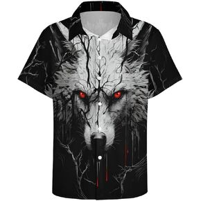 Button Down Shirt for Men Casual Skull Print Hawaiian Shirts Beach Short Sleeve