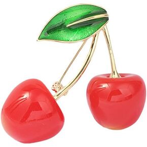 Red Cherry Collar Brooch Cute Fruit Corsage Lapel Pin Badge Wedding Shawl Pin for Girls Elegant Dress Clothing Suit Tie Acccessories Mother's Day Valentine's Day Birthday Ornament Gifts for Women Bff