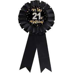 Black It's My Birthday Tinplate Badge Pin Satin Fabric Happy Birthday Pin for 18th/21st/30th Birthday Party Decorations Award Rosette Badge Brooch Pin for Women Men Girls Boys