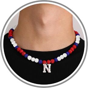 Baseball Necklaces for Teen Boys Initial Necklace Baseball Coach Gifts Beaded Adjustable Letter A-Z Bling Baseball Necklace Rhinestone Baseball Necklace Stocking Stuffers for Teens Christmas Jewelry