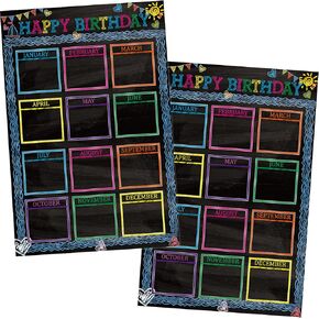 Happy Birthday Chart for Classroom, 2Pcs Boho Birthday Poster Decoration 17’’ x 12’’ Boho Birthday Cake Calendar Cutouts for School Bulletin Board, Chalkboards, Wall Decor