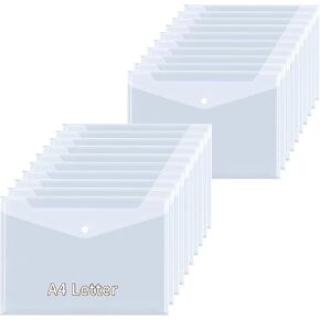 20 Pcs Clear Plastic Envelope with Snap Button Closure, Plastic Waterproof Envelope File Folder, Transparent Folders for Documents, Letter Size, A4 Size,Office Supplies (20)