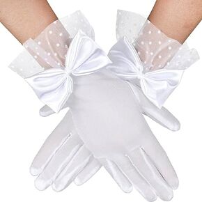 Ladies Short Lace Gloves Bridal Lace Gloves Tea Party Glove Lace Bow Gloves for Dinner Wedding Prom Halloween Party