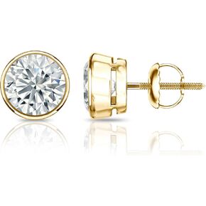 18k Yellow Gold Bezel-set Round Men Diamond Stud Earrings (1/5-2 ct, O.White, I2-I3) Screw-Back