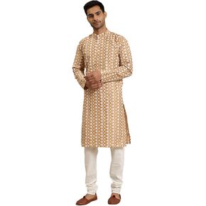 Sojanya (Since 1958, Men's Silk Blend Embroidered Kurta &Churidar Pyjama Set.