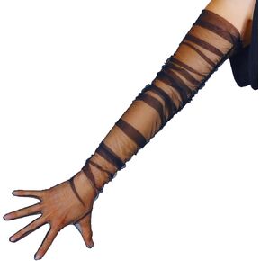Women Extra Long Mesh Gloves Ruched Sleeve TOUCHSCREEN 35" Wedding Evening Sheer Gloves