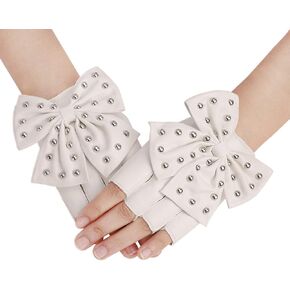Women Punk Rock Big Bowknot PU Leather Stage Club Dance Half-Finger Gloves