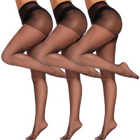 DUCMODA 3 Pairs Women's Sheer High Waist Tights, 15D Ultra Thin Comfortable Pantyhose
