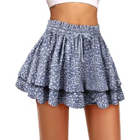 Kimmery Women's Boho Ruffle Skirt Floral Tiered Mini Skirts with Shorts Underneath