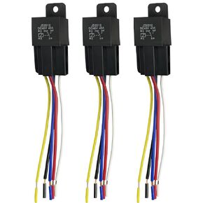 48V 40A 5Pin SPST Harness Sockets with Color-Labeled Wires for Automotive Truck Van Motorcycle Boat Car Relay Harness,Replaces Type: JD-2912 (3pcs) Waterproof Relay Socket